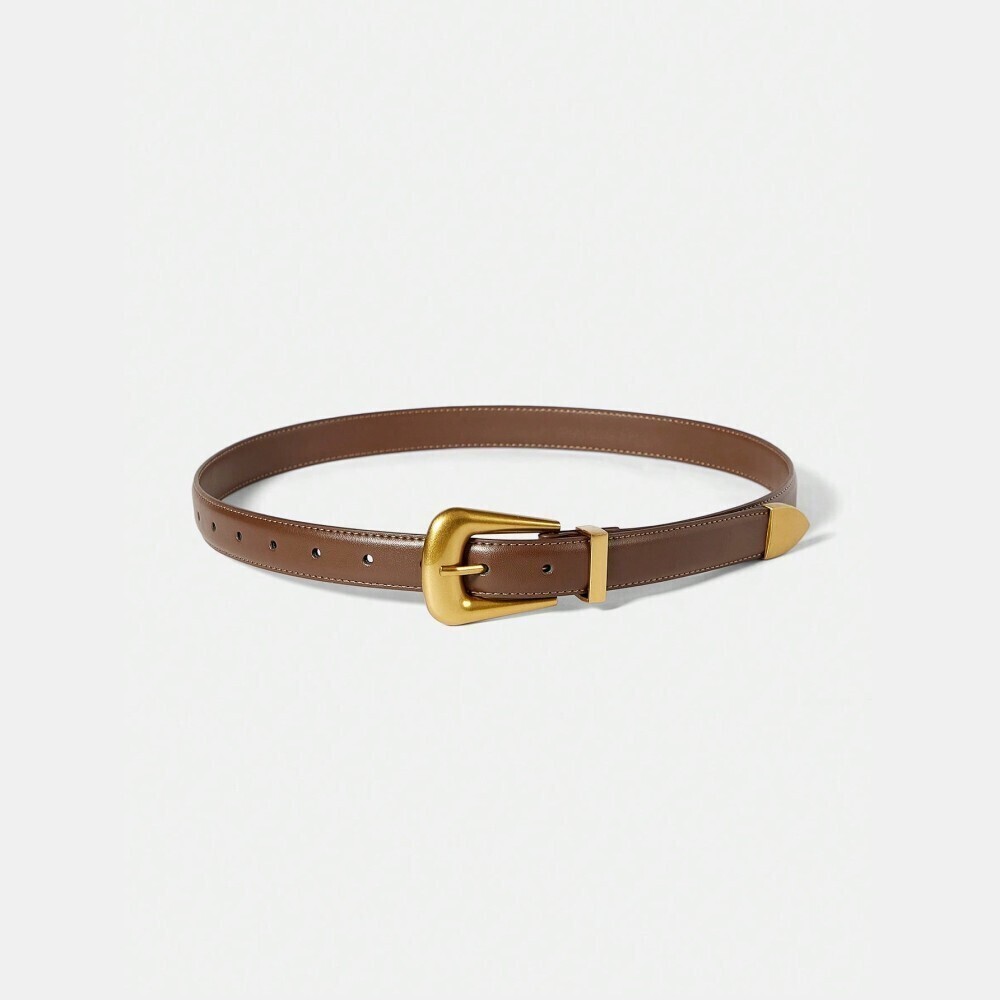 Brown Western Buckle Belt with Gold Hardware